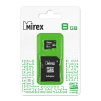 Карта памяти micro SD 8Gb Mirex class 10 с адаптером