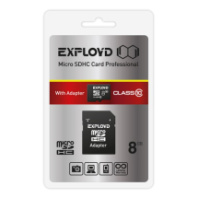 Карта памяти micro SD 8Gb Exployd class 10 с адаптером 
